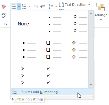 Select Bullet type from available options