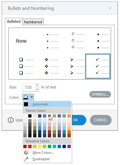 Setting bullet color