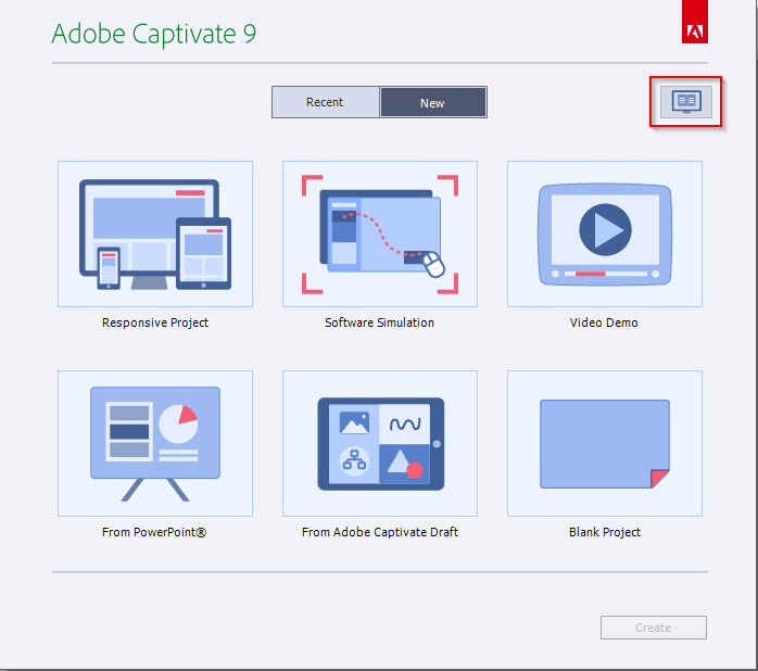 Adobe Captivate 9启动页面